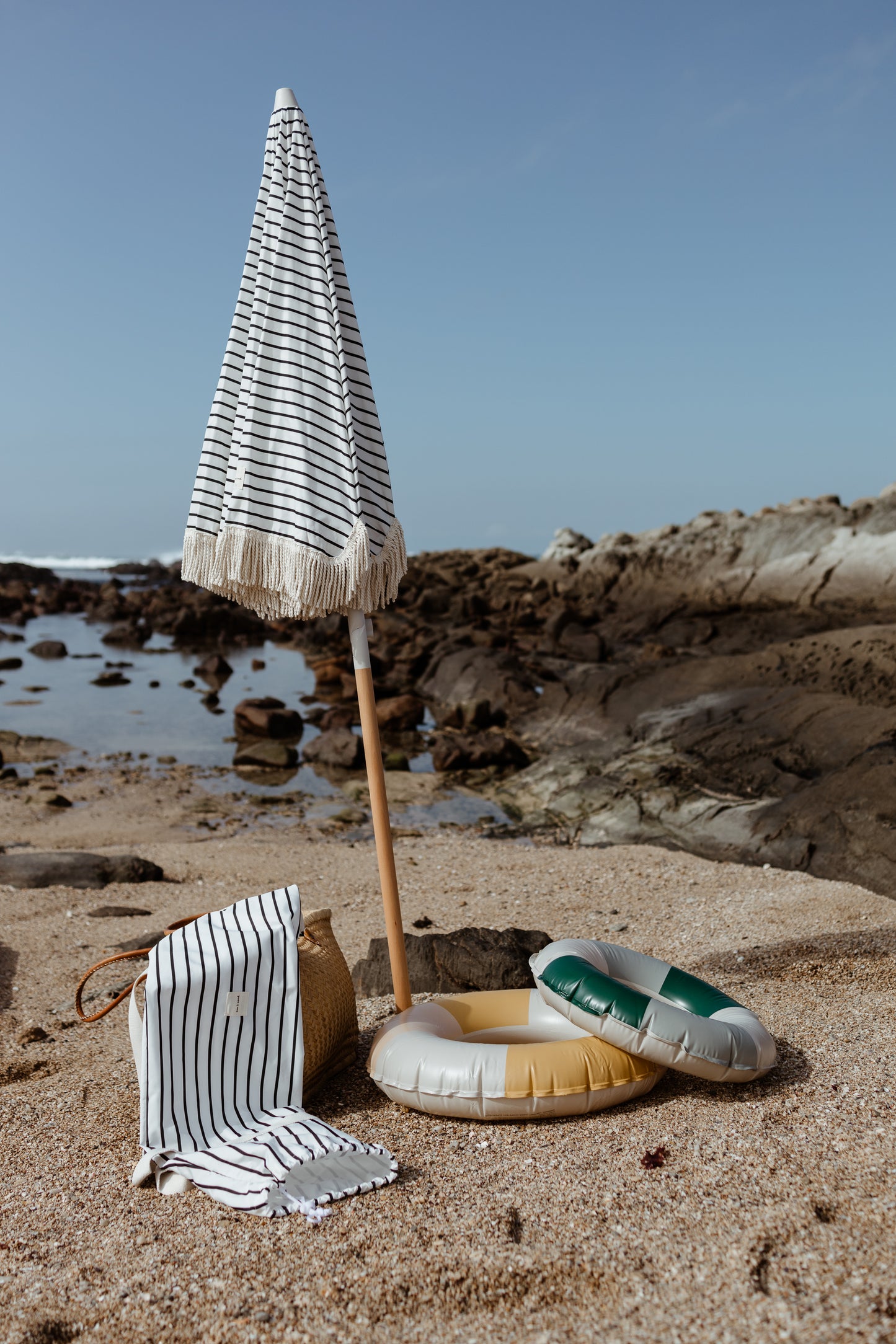 Black Amalfi Striped Premium Beach Umbrella