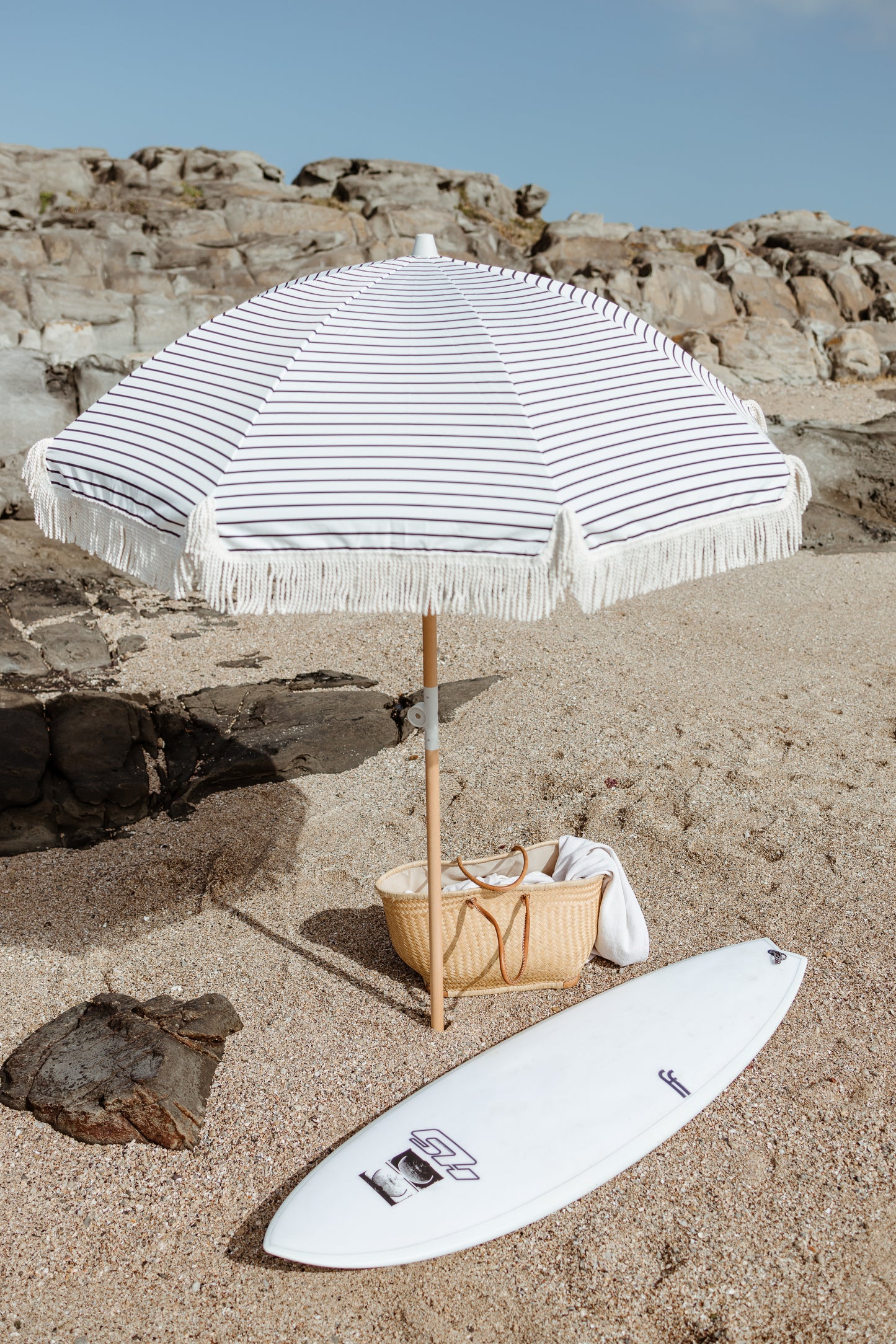 Black Amalfi Striped Premium Beach Umbrella