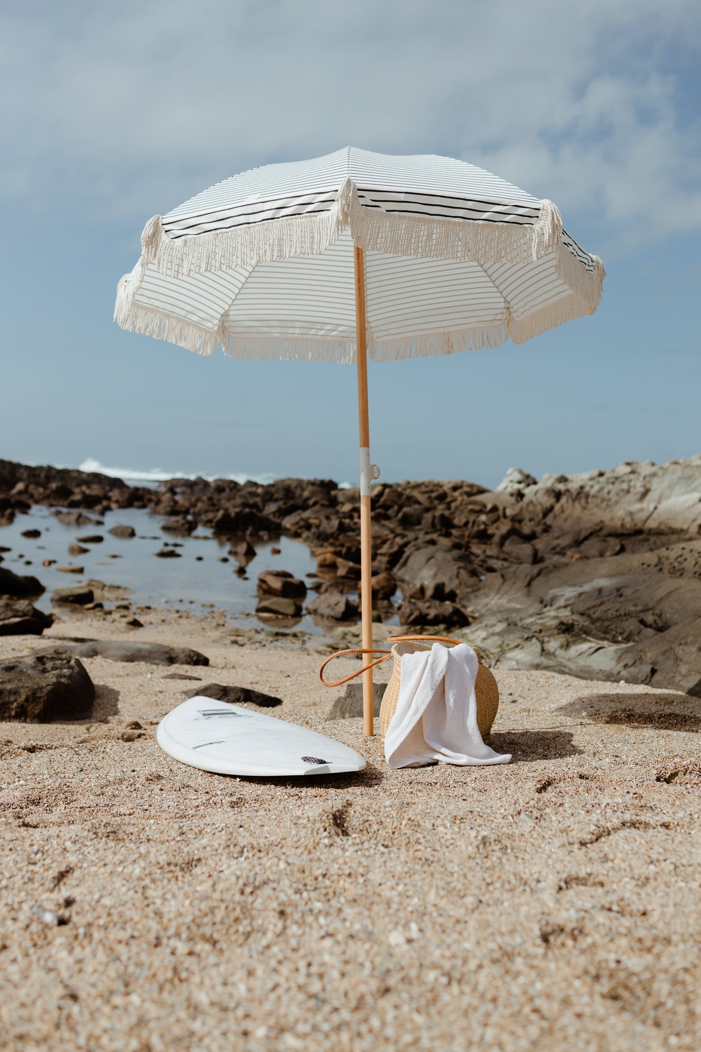 Black Amalfi Striped Premium Beach Umbrella