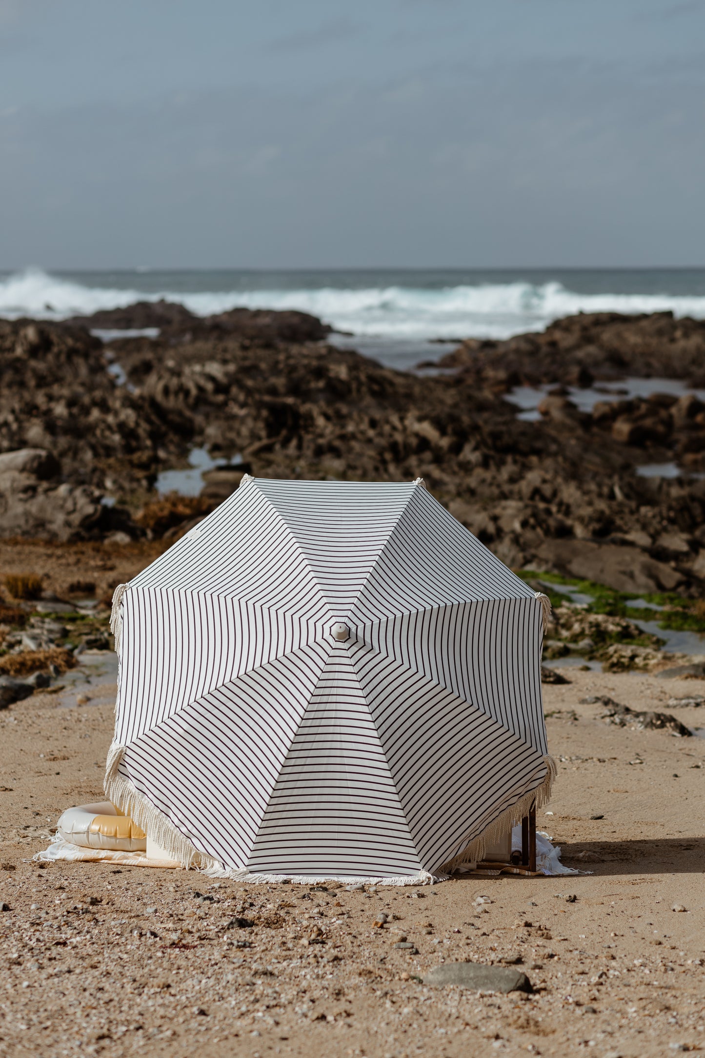 Black Amalfi Striped Premium Beach Umbrella