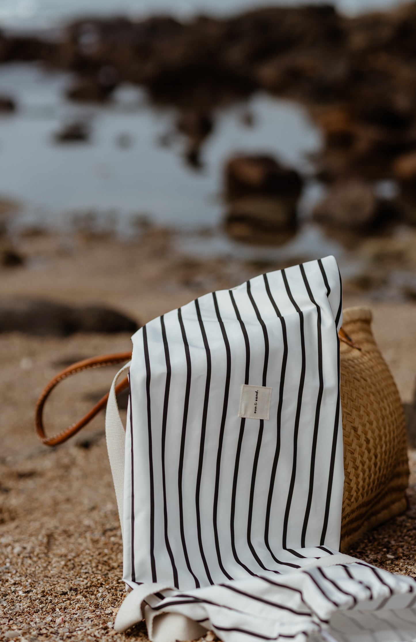Black Amalfi Striped Premium Beach Umbrella